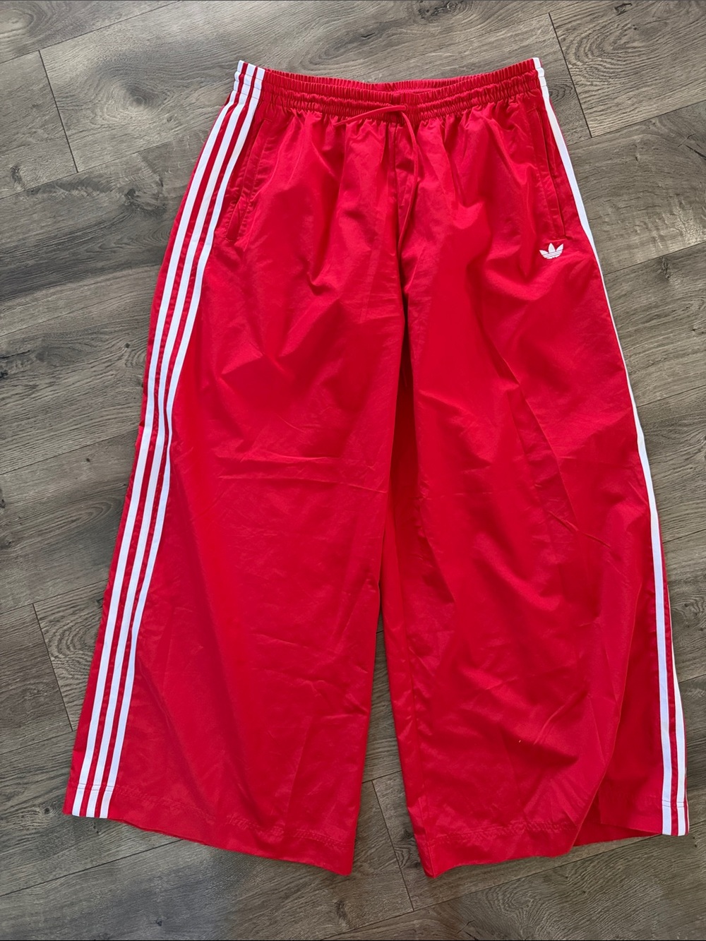 adidas Originals Red Wide Leg Track Pants 3-Stripes Size L
